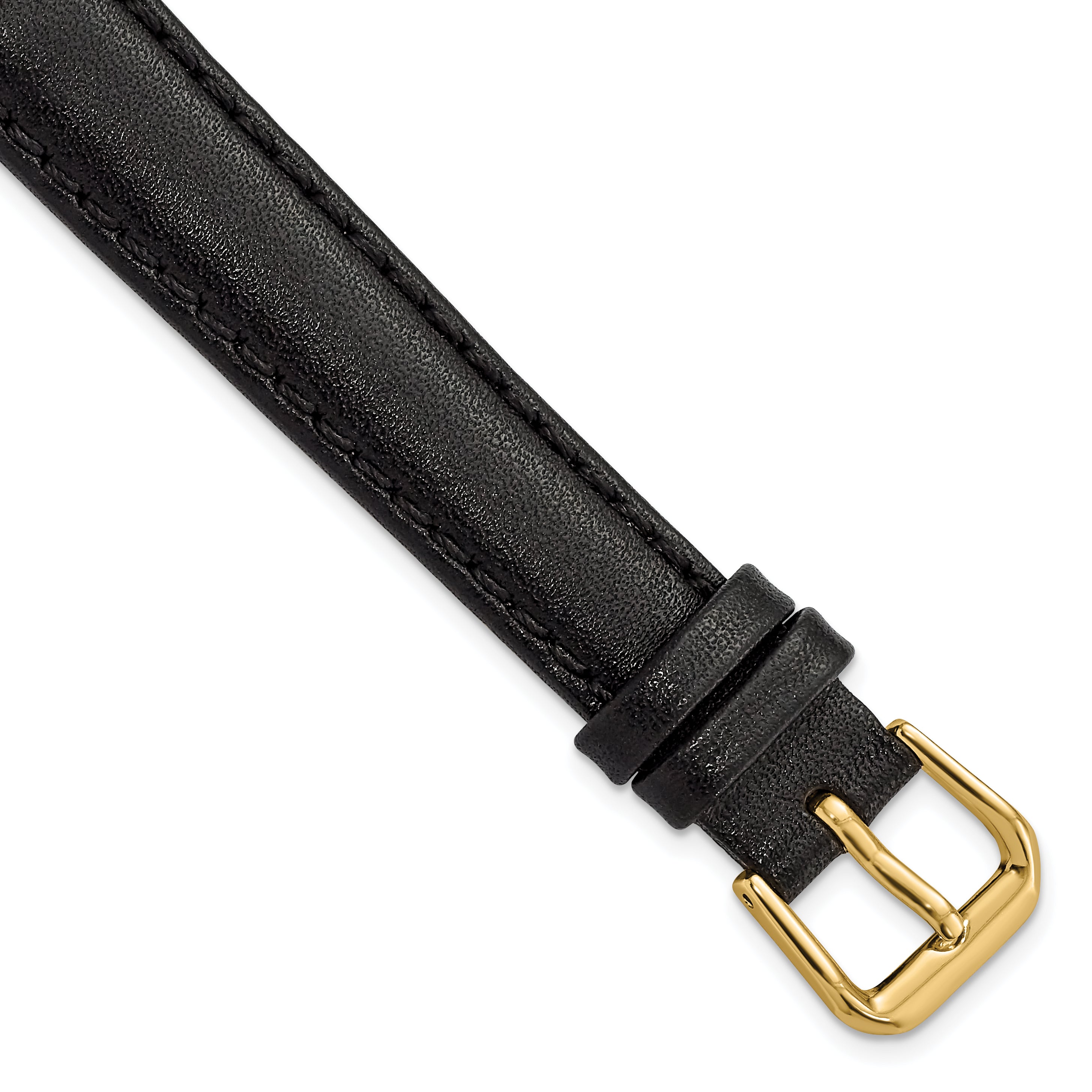 Black Genuine Leather Watch Band with Gold-Tone Buckle 14mm