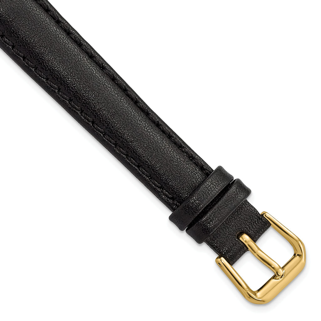 Black Smooth Leather Watch Band with Gold-Tone Buckle, 16mm - Sophia Jewelers