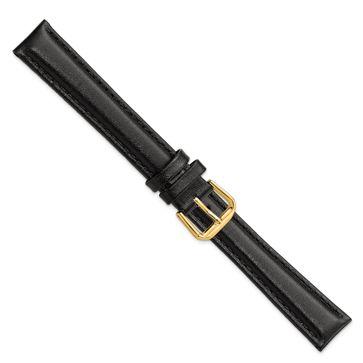 Black Smooth Leather Watch Band with Gold-Tone Buckle, 16mm - Sophia Jewelers