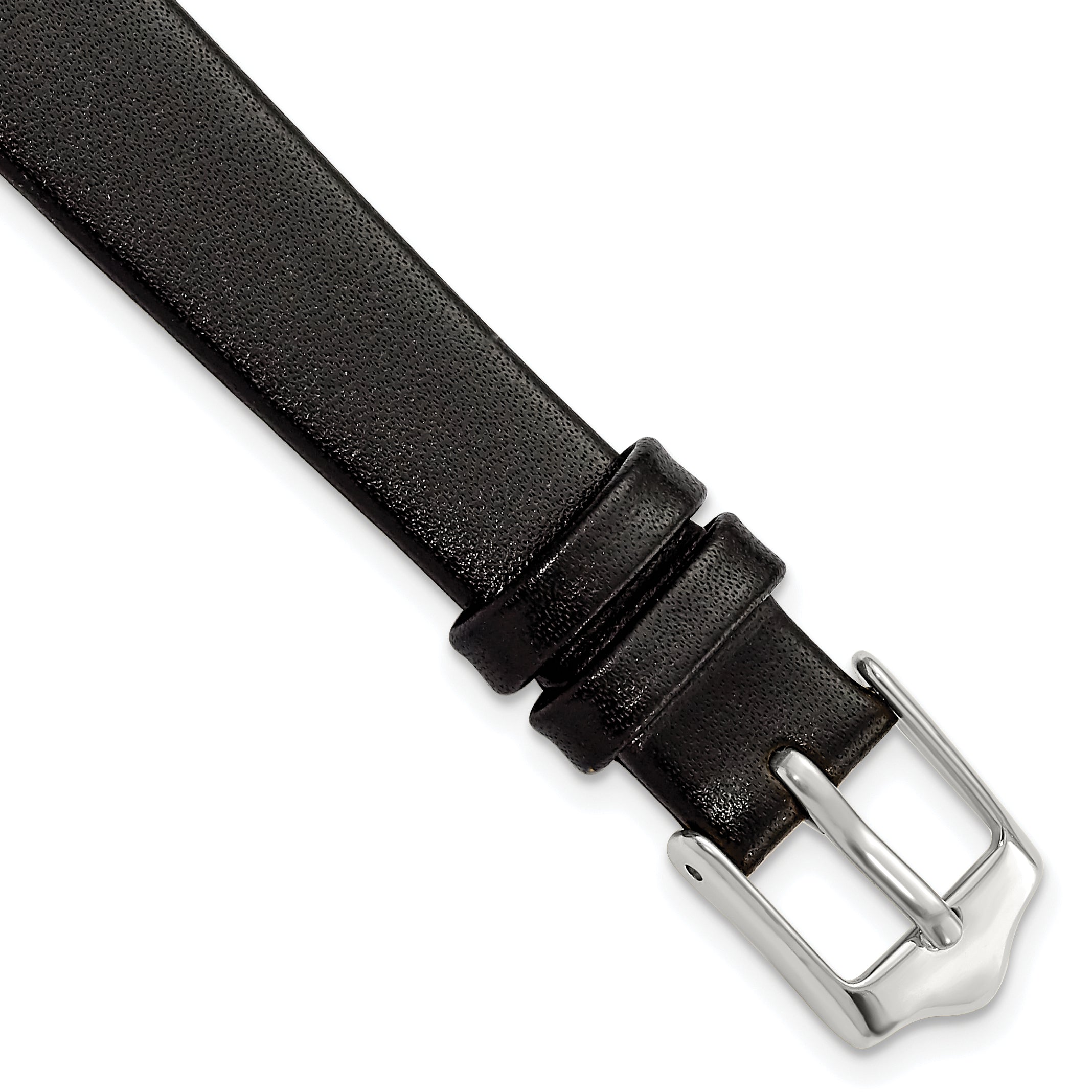 12mm Smooth Flat Black Leather with Silver-tone Buckle 6.75 inch Watch Band Main image