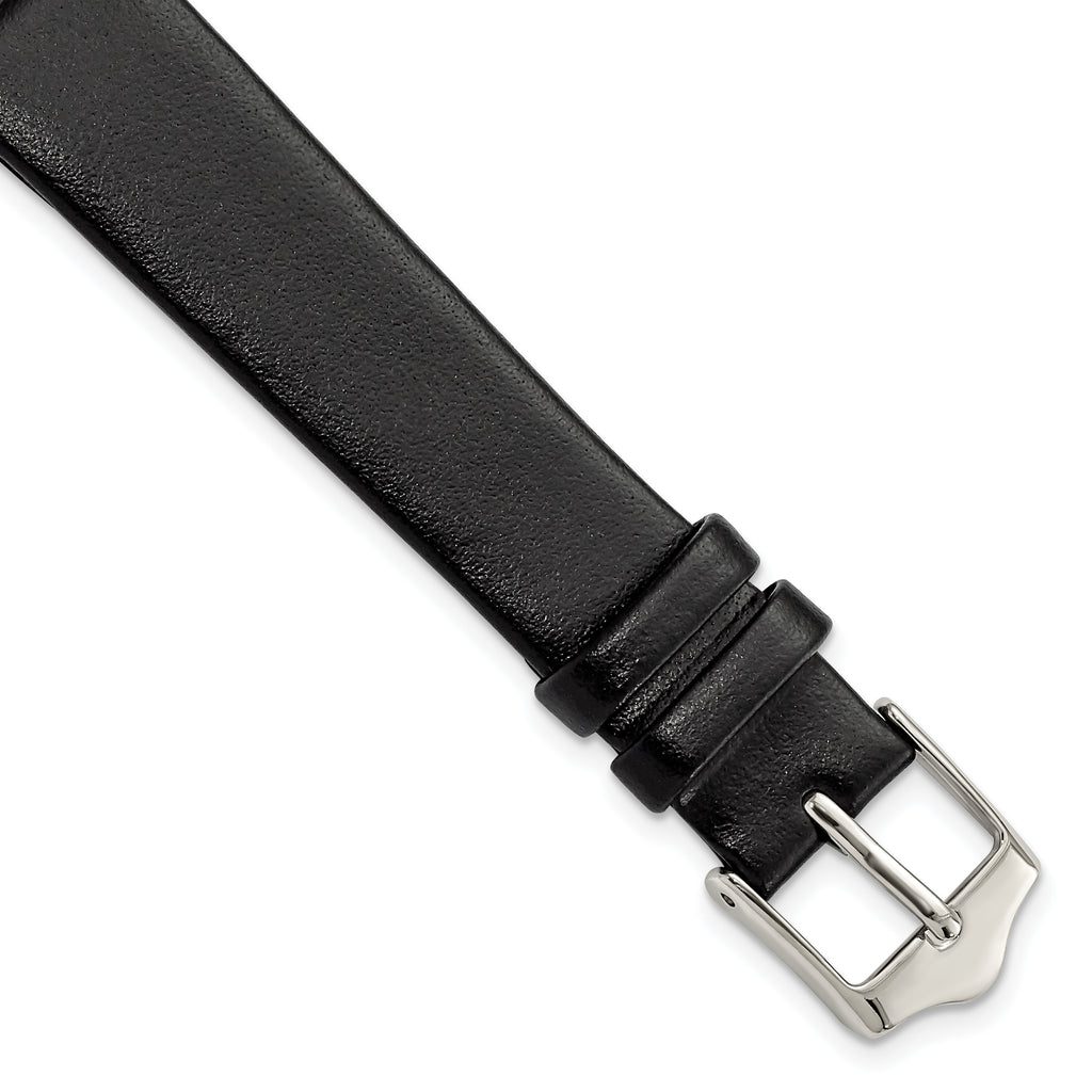 Smooth Flat Leather Watch Band in Black, 20mm