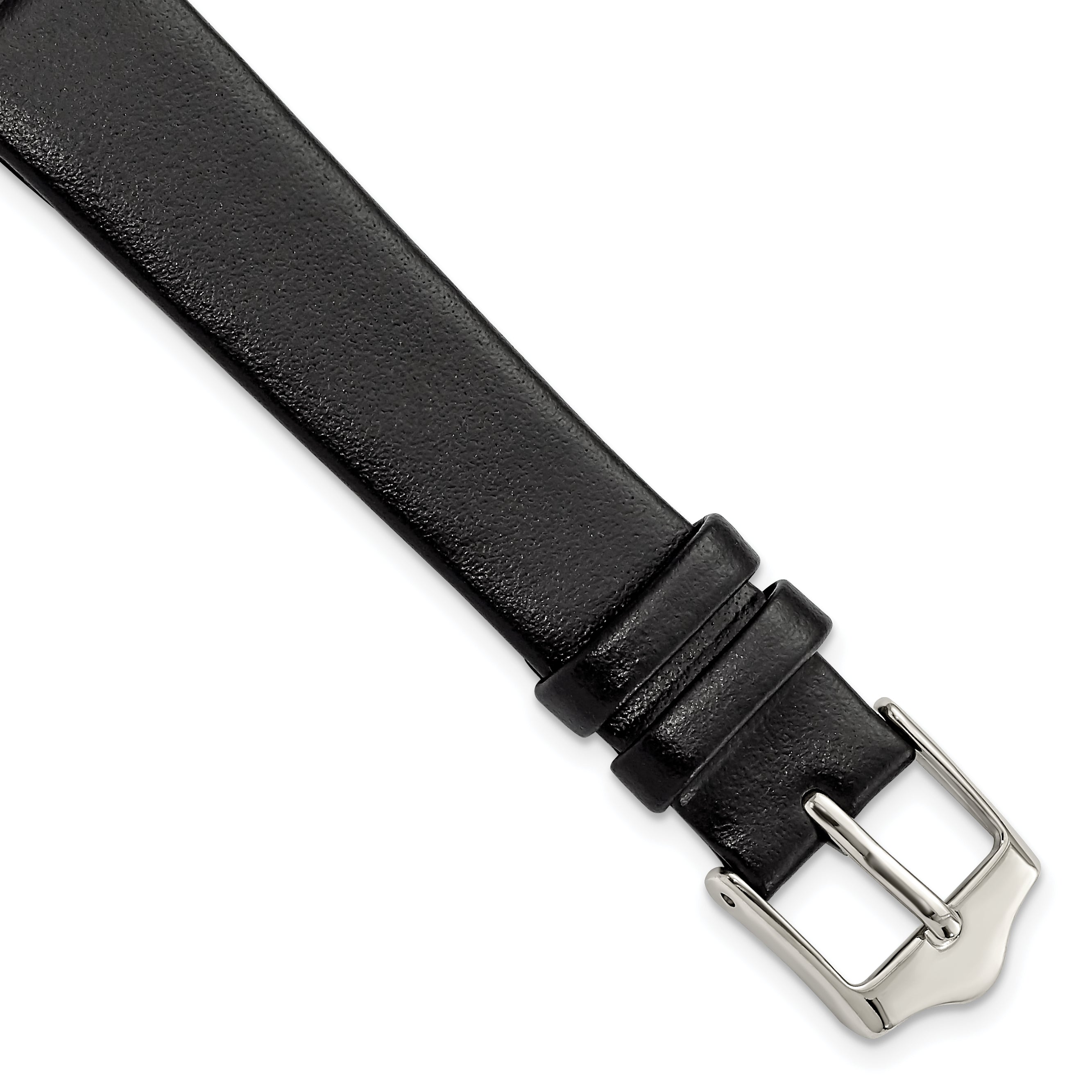Smooth Flat Leather Watch Band in Black, 20mm