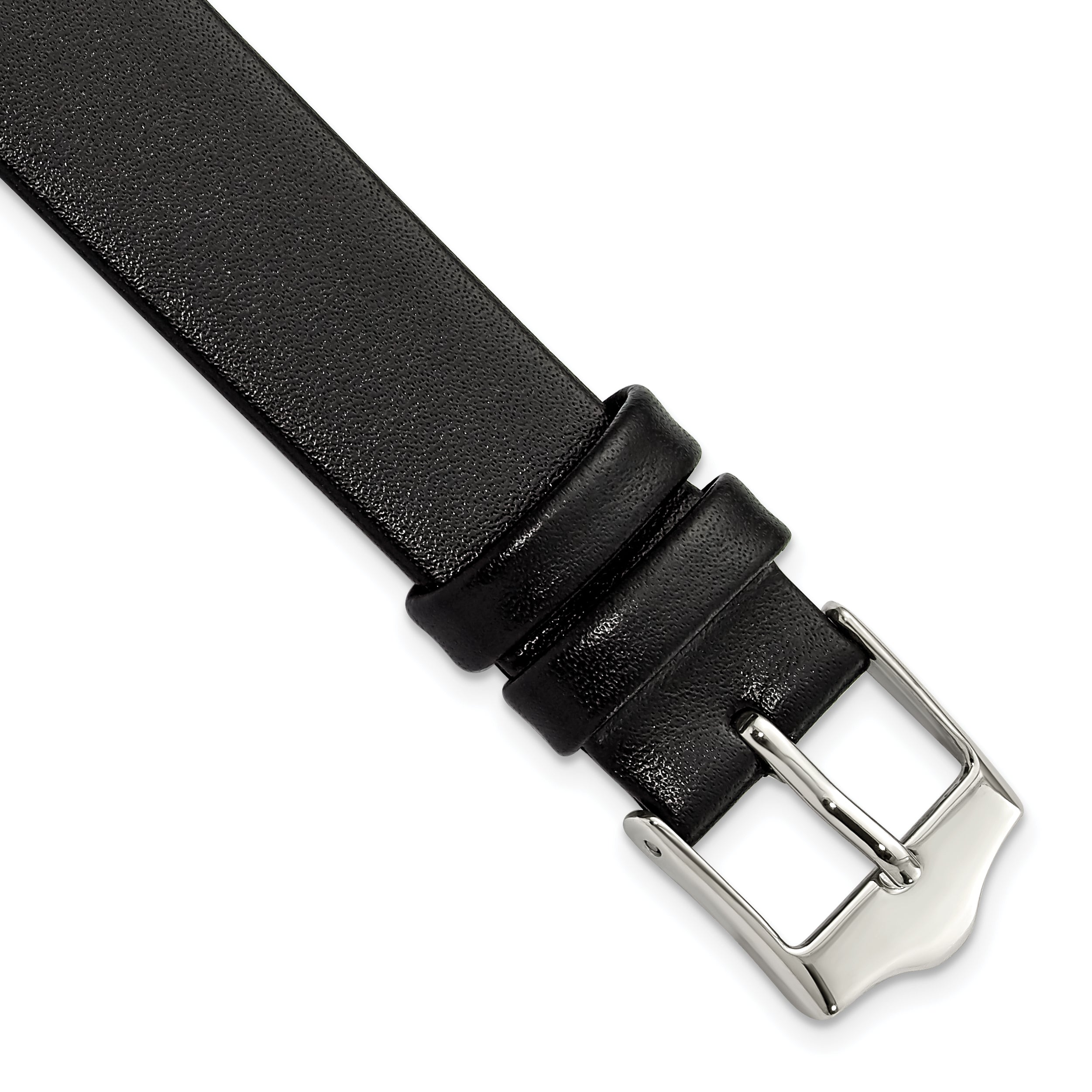 Smooth Flat Leather Watch Band in Black, 20mm