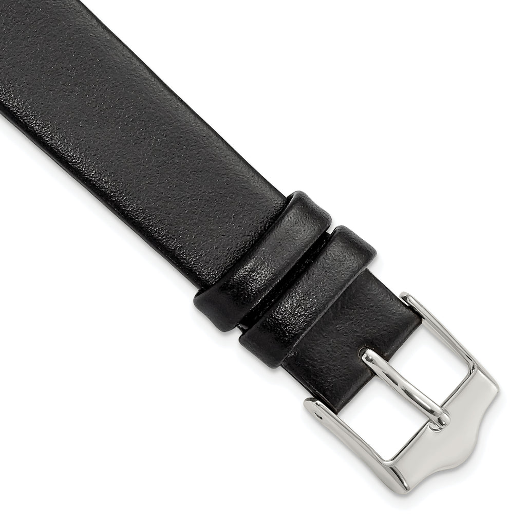 Smooth Flat Leather Watch Band in Black, 20mm