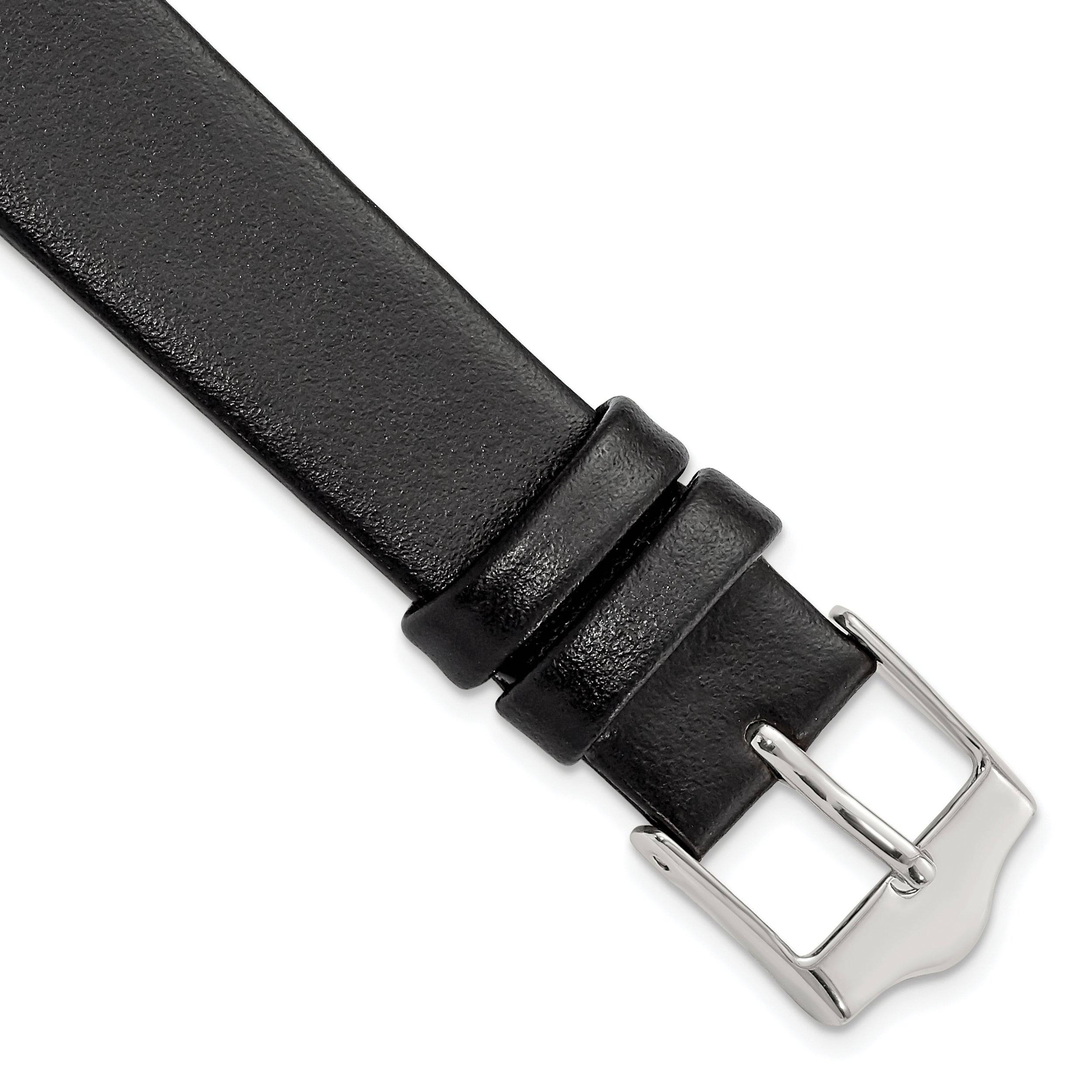 Smooth Flat Leather Watch Band in Black, 20mm