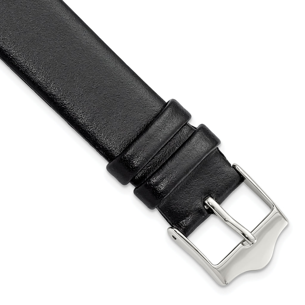 Smooth Flat Leather Watch Band in Black, 20mm