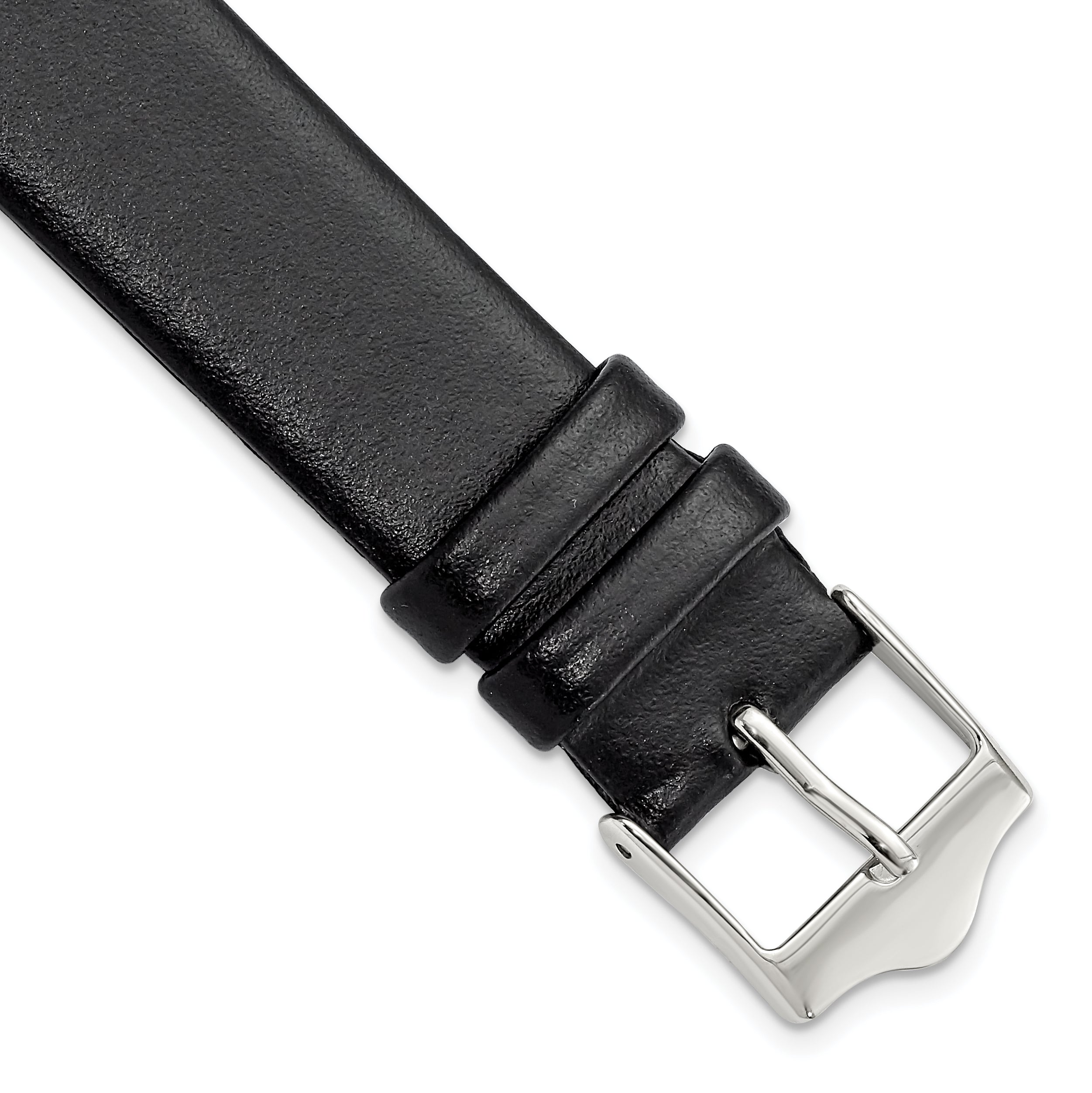 Smooth Flat Leather Watch Band in Black, 20mm