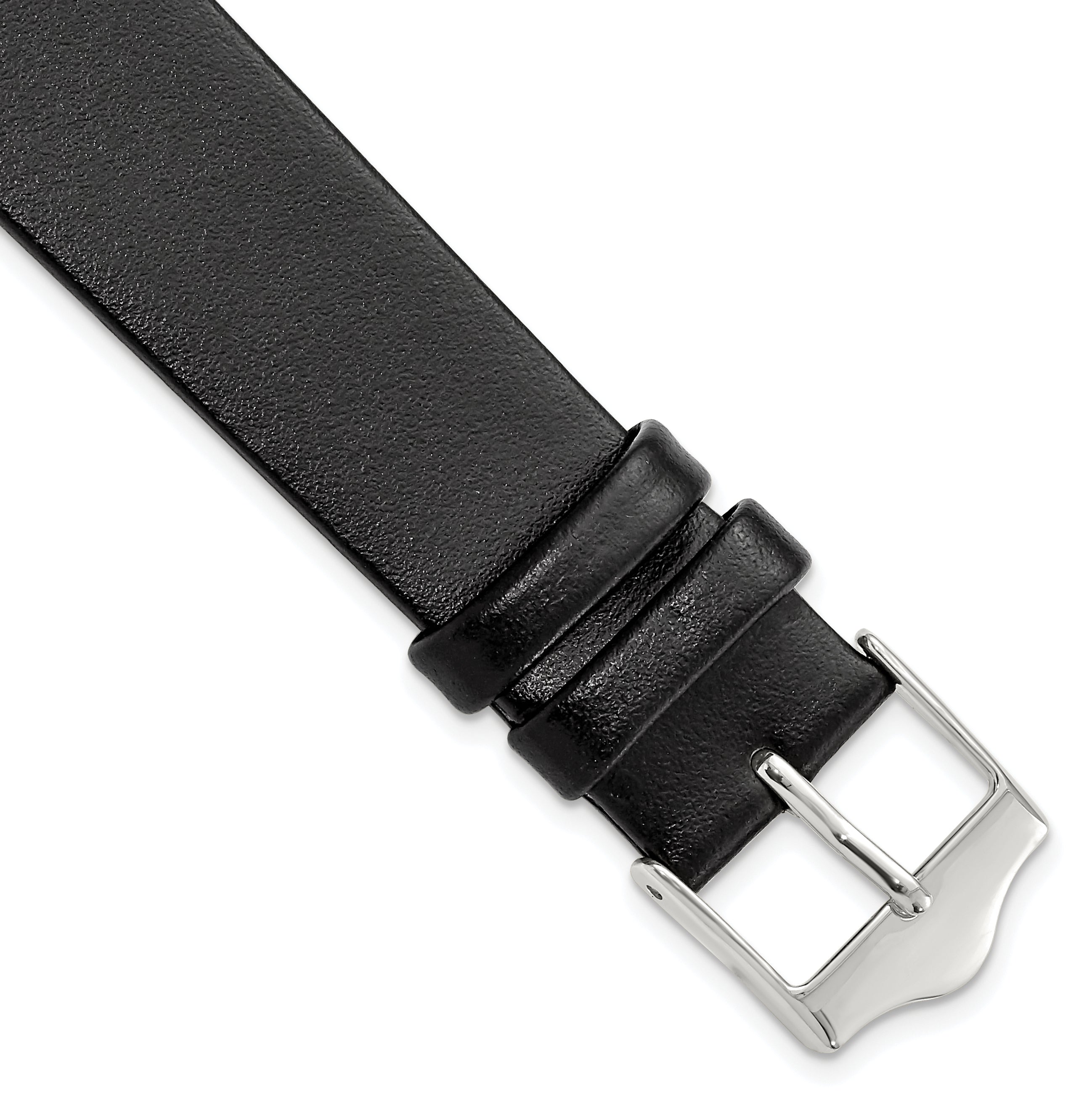 Smooth Flat Leather Watch Band in Black, 20mm