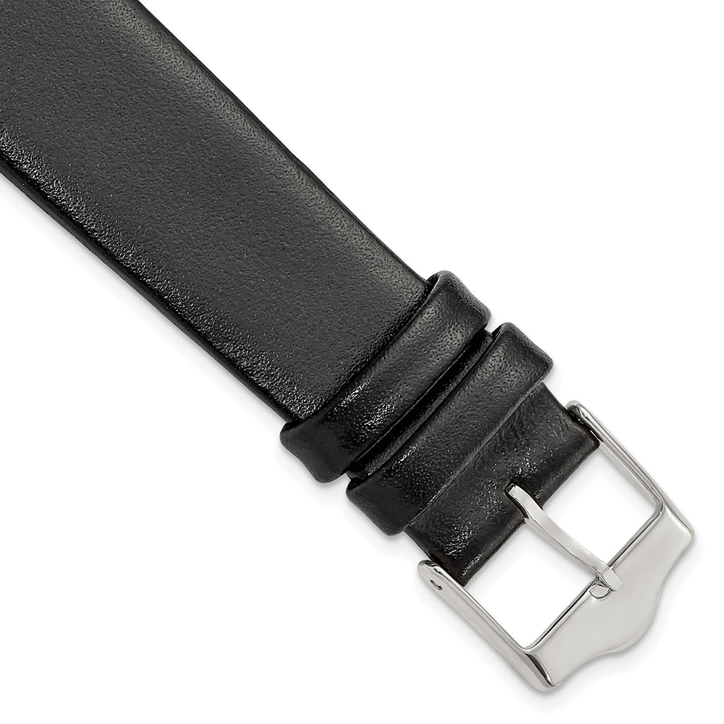 Smooth Flat Leather Watch Band in Black, 20mm