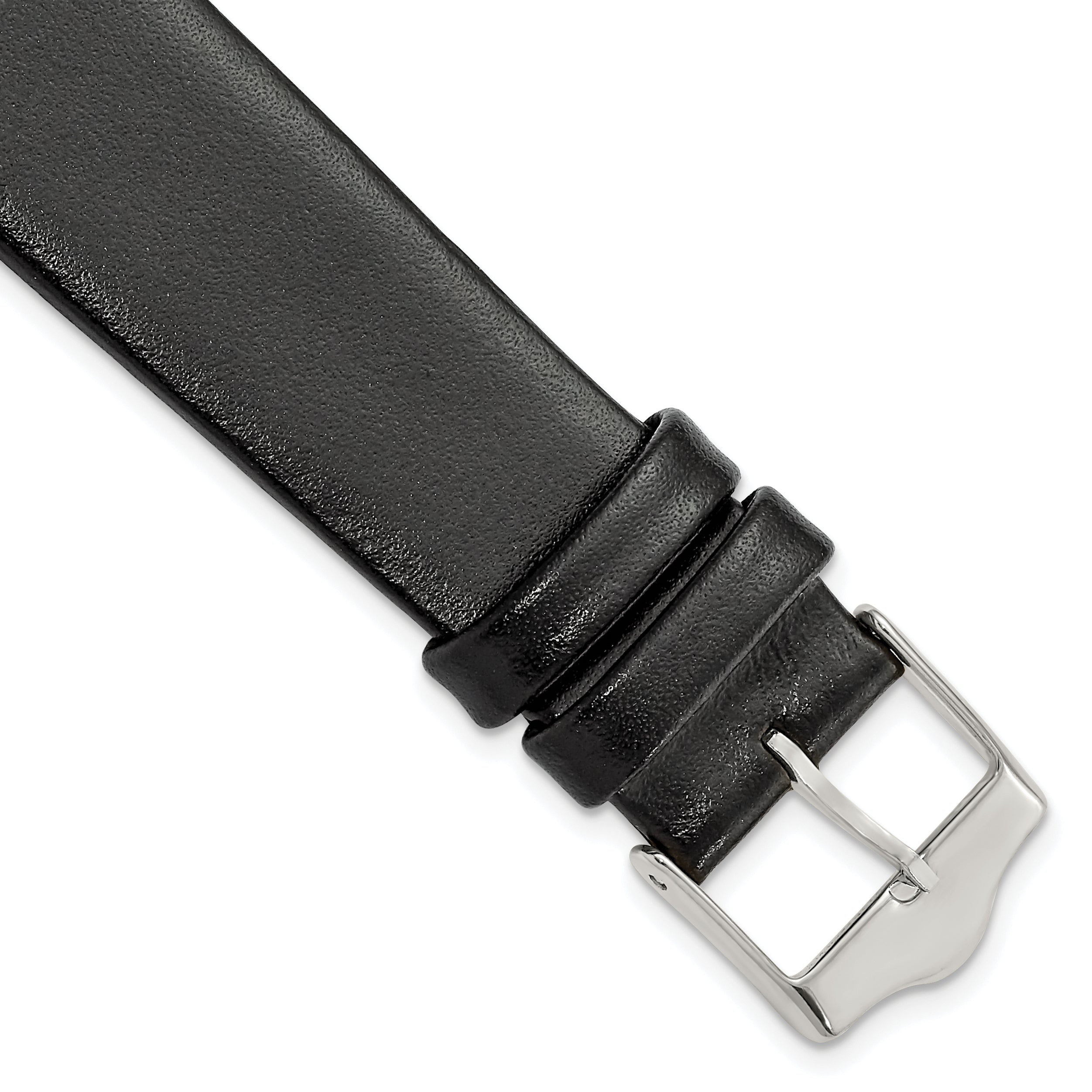 Smooth Flat Leather Watch Band in Black, 20mm