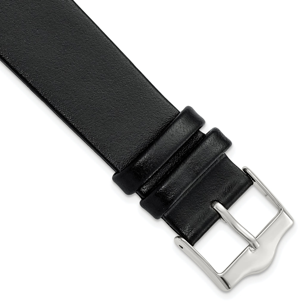 Smooth Flat Leather Watch Band in Black, 20mm