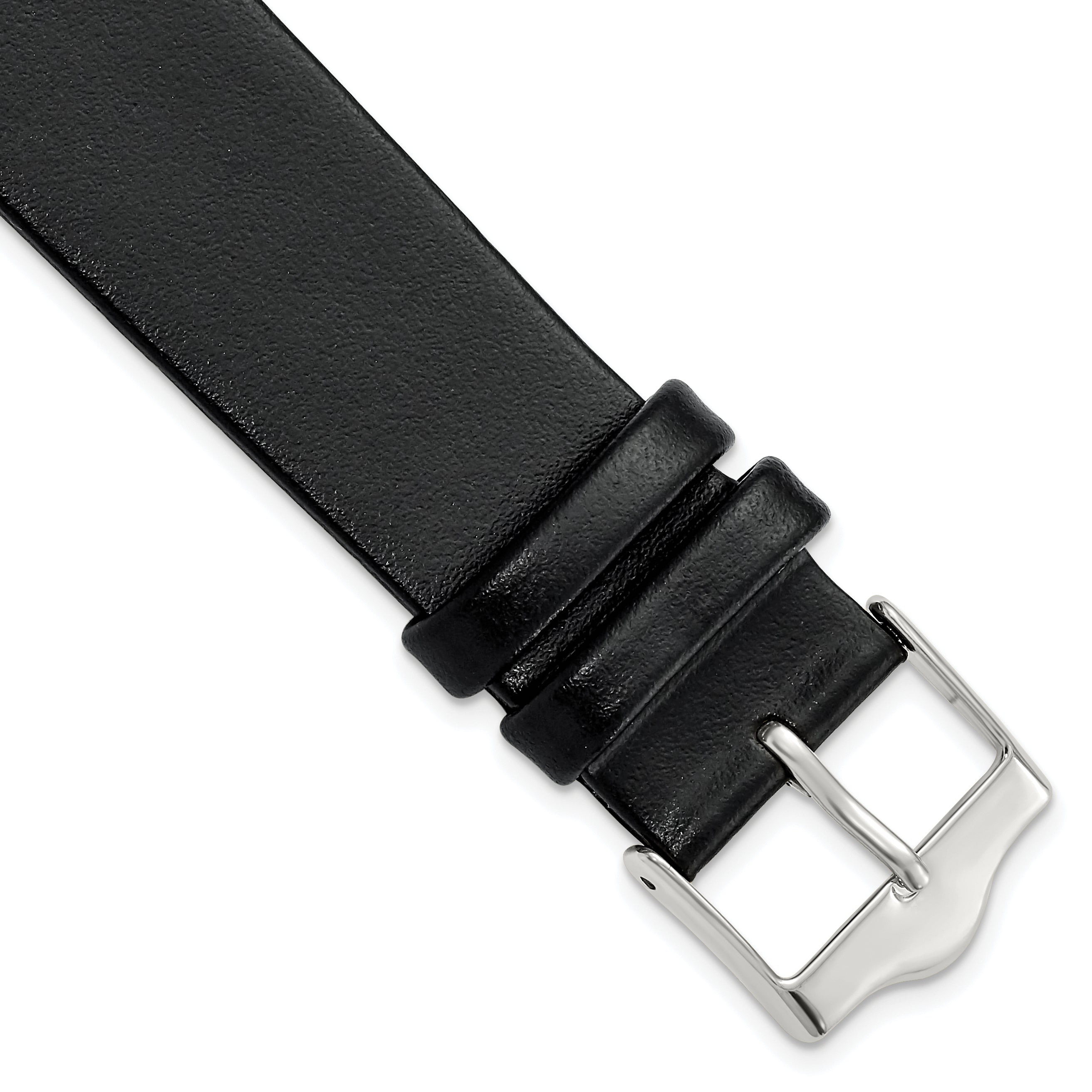 Smooth Flat Leather Watch Band in Black, 20mm