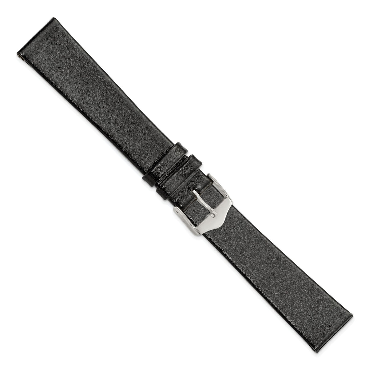Smooth Flat Leather Watch Band in Black with Silver-Tone Buckle, 20mm - Sophia Jewelers