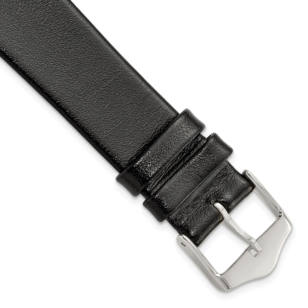 Smooth Flat Leather Watch Band in Black with Silver-Tone Buckle, 20mm - Sophia Jewelers