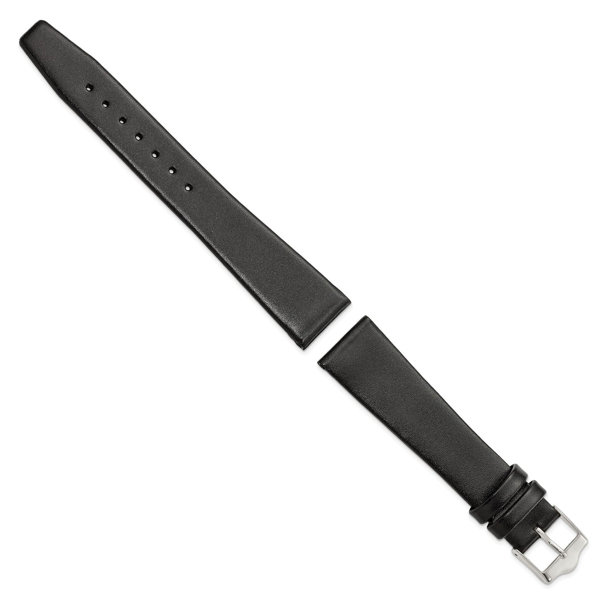 Smooth Flat Leather Watch Band in Black with Silver-Tone Buckle, 20mm - Sophia Jewelers