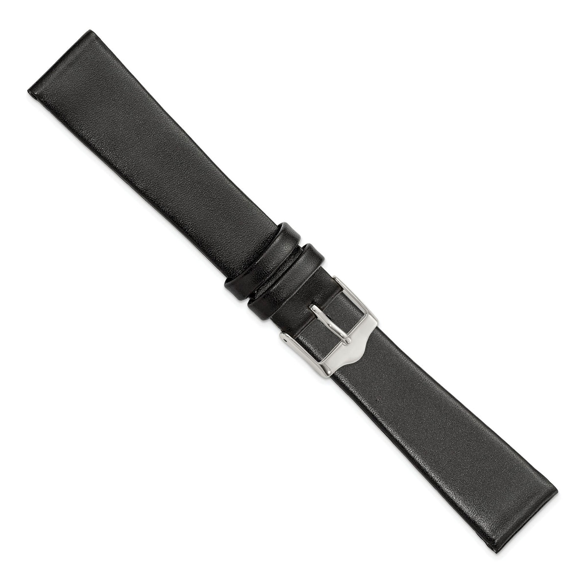 Smooth Flat Leather Watch Band in Black with Silver-Tone Buckle, 20mm - Sophia Jewelers