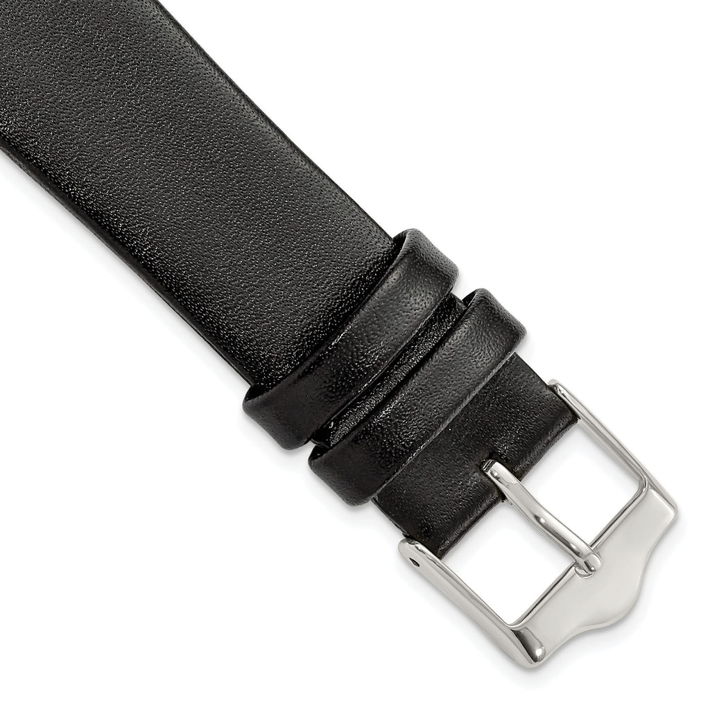 Smooth Flat Leather Watch Band in Black with Silver-Tone Buckle, 20mm - Sophia Jewelers