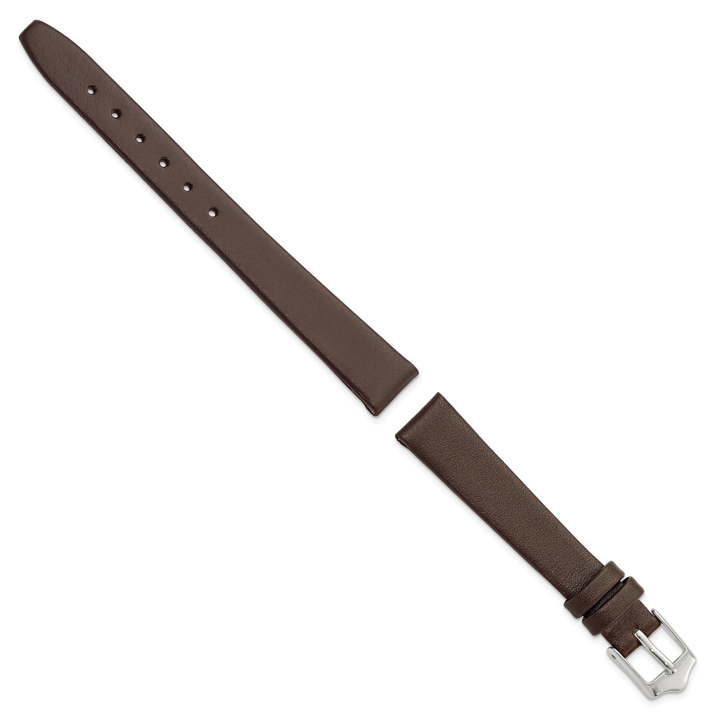 12mm Brown Smooth Flat Leather with Silver-tone Buckle 6.75 inch Watch Band