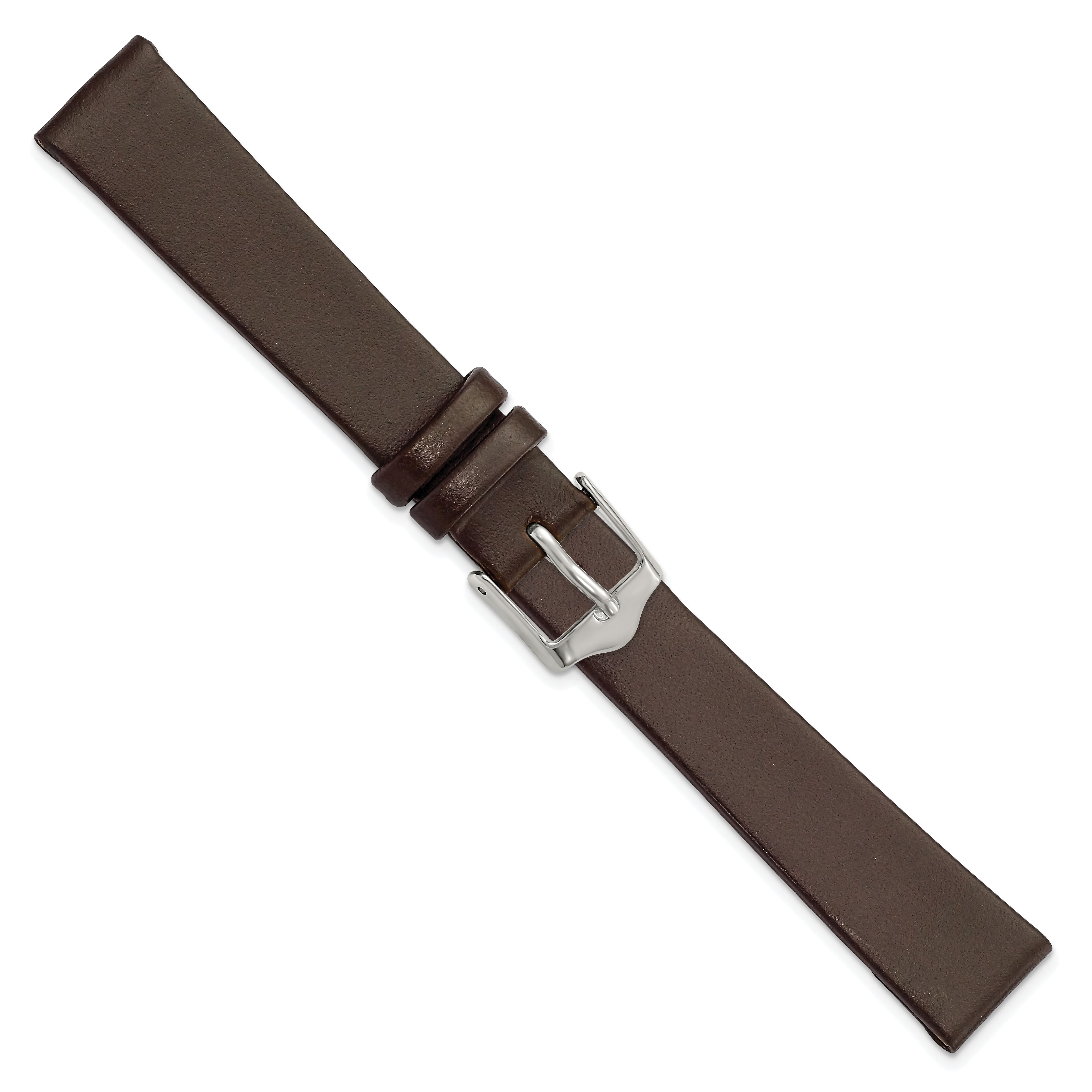 14mm Brown Smooth Flat Leather with Silver-tone Buckle 6.75 inch Watch Band
