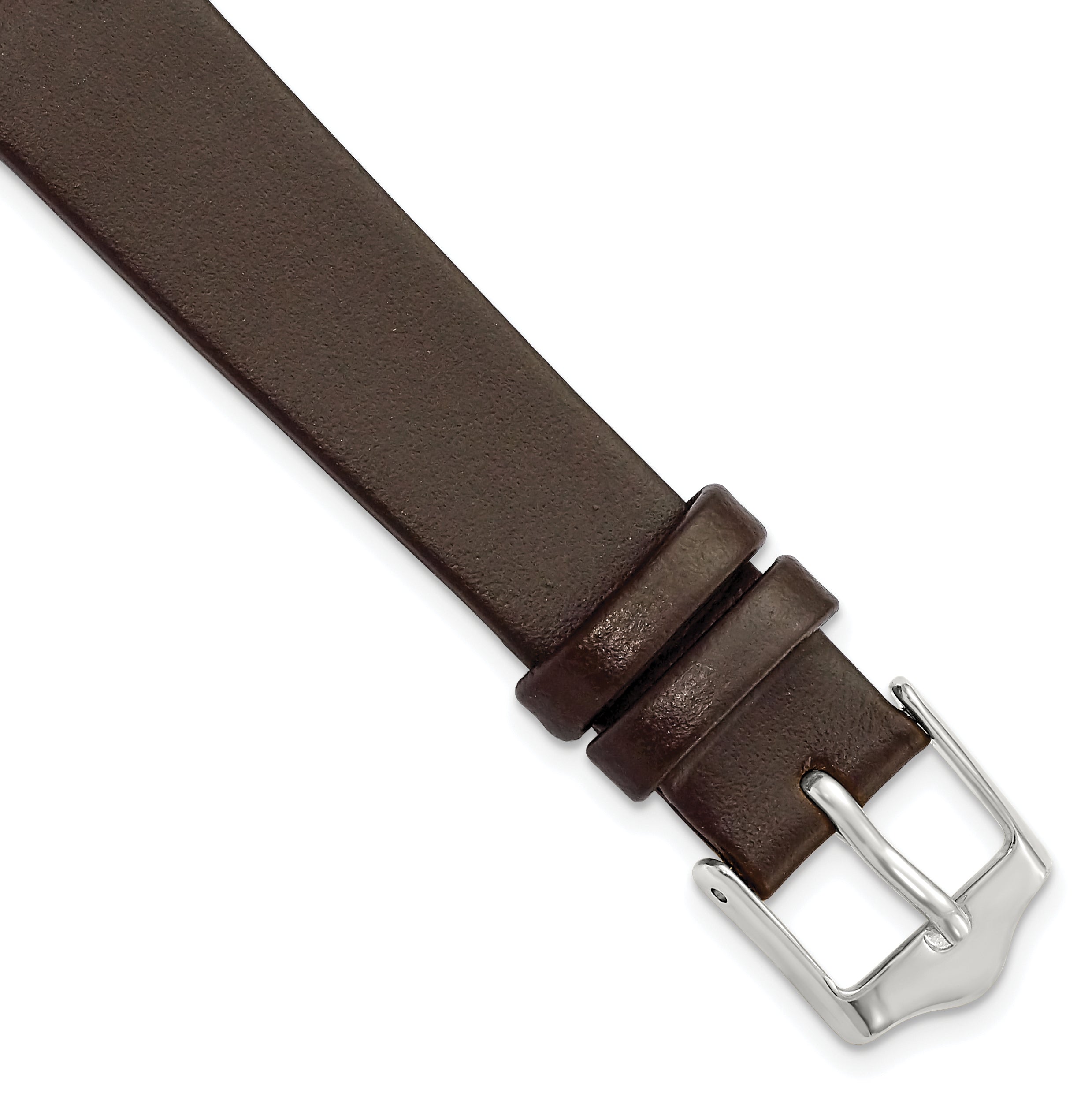 14mm Brown Smooth Flat Leather with Silver-tone Buckle 6.75 inch Watch Band