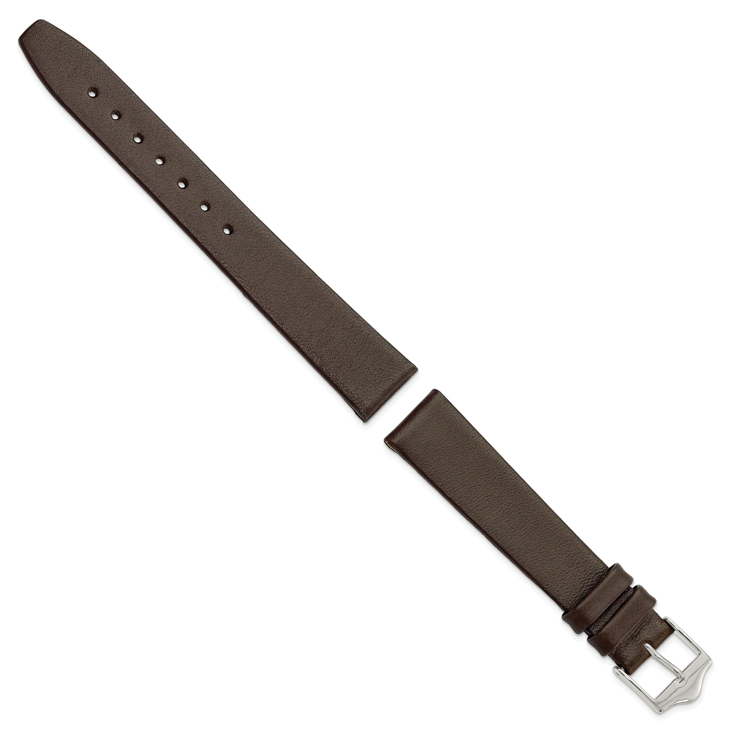 16mm Brown Smooth Flat Leather with Silver-tone Buckle 7.5 inch Watch Band