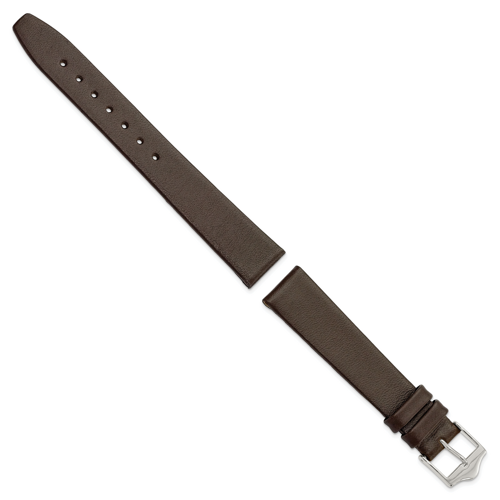 Brown Genuine Leather Watch Band with Silver-Tone Buckle 16mm
