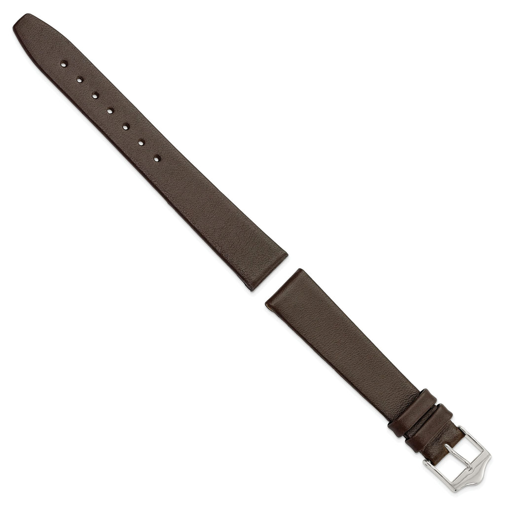 Brown Smooth Leather Watch Band in Silver-Tone Buckle, 17mm - Sophia Jewelers