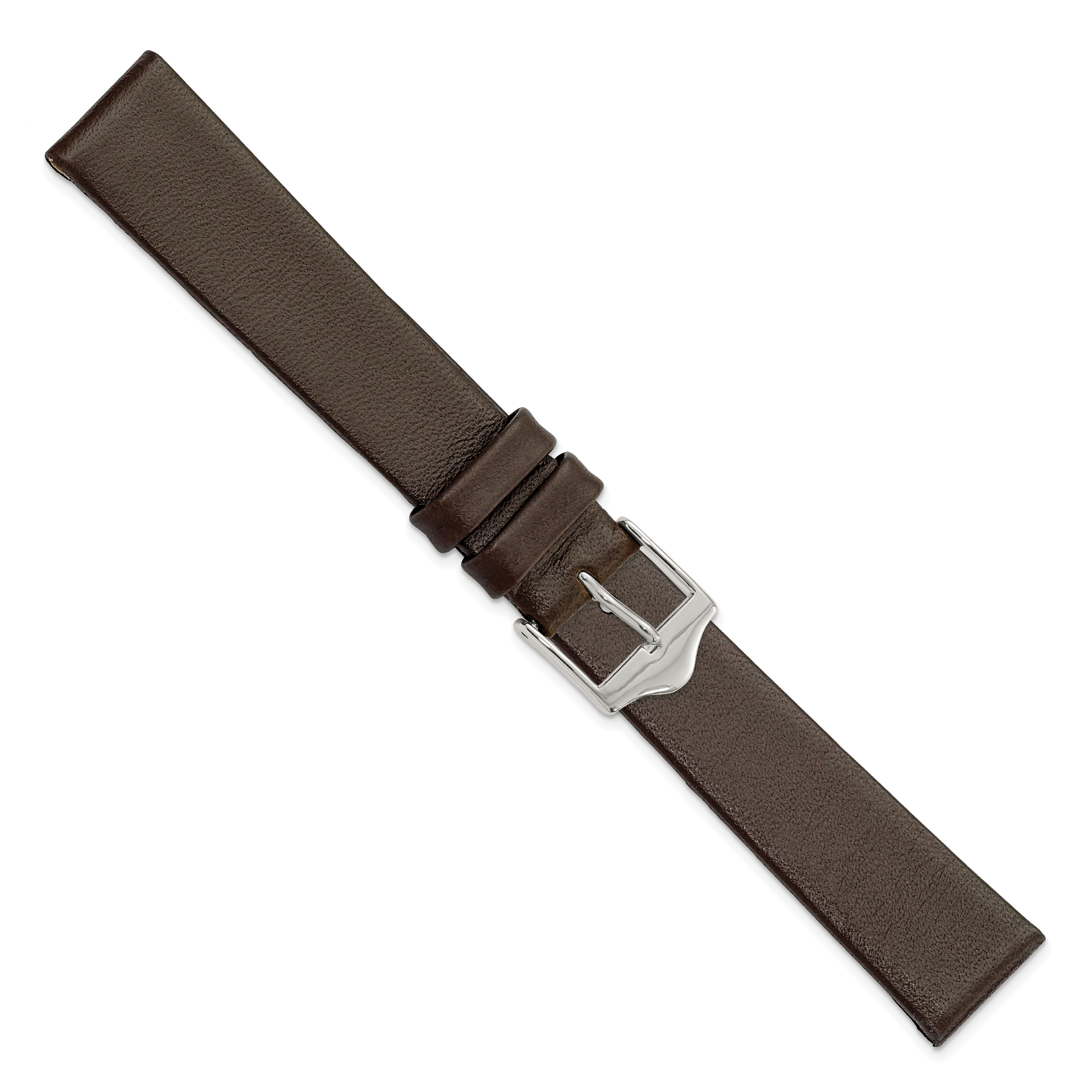 Brown Genuine Leather Watch Band with Silver-Tone Buckle 16mm