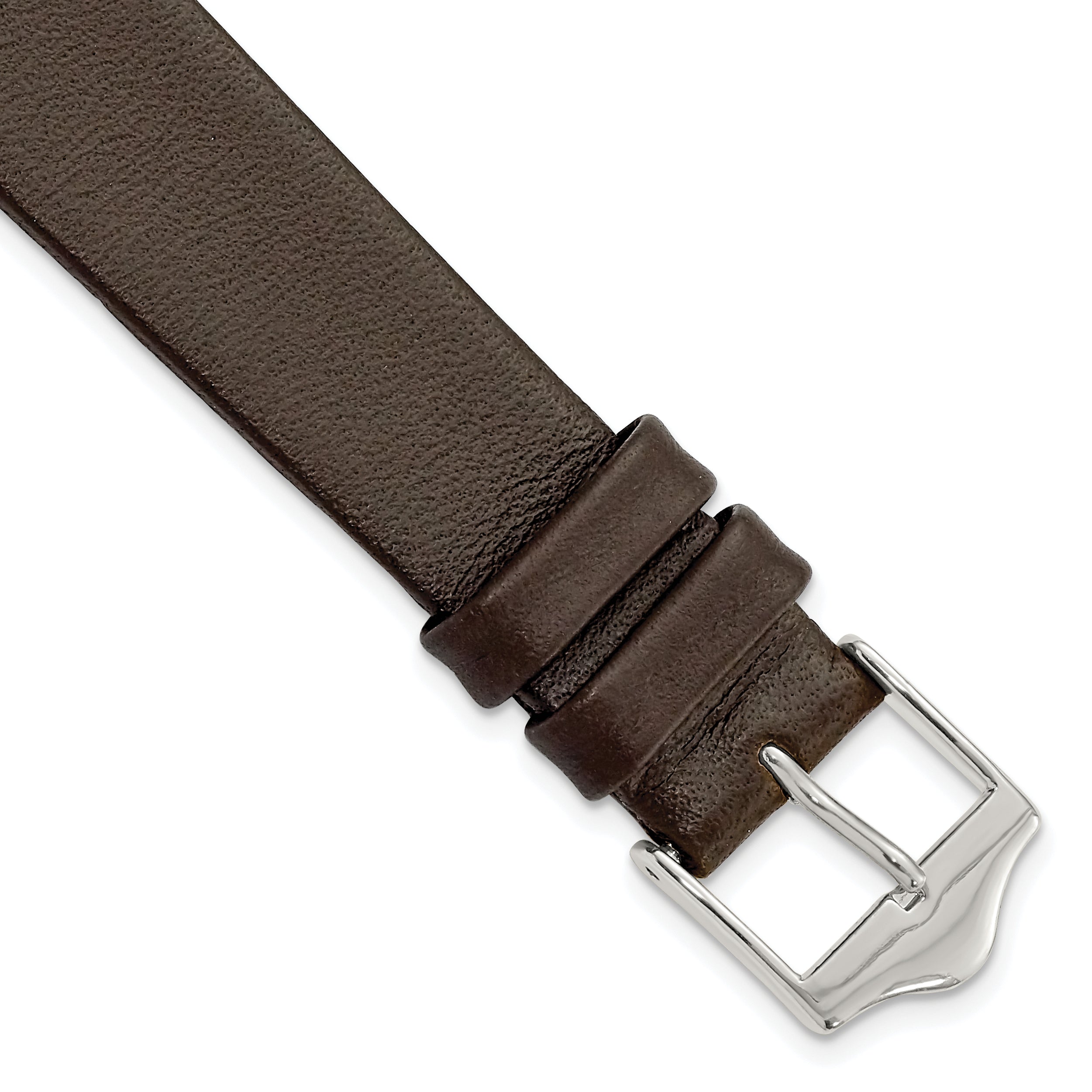 16mm Brown Smooth Flat Leather with Silver-tone Buckle 7.5 inch Watch Band