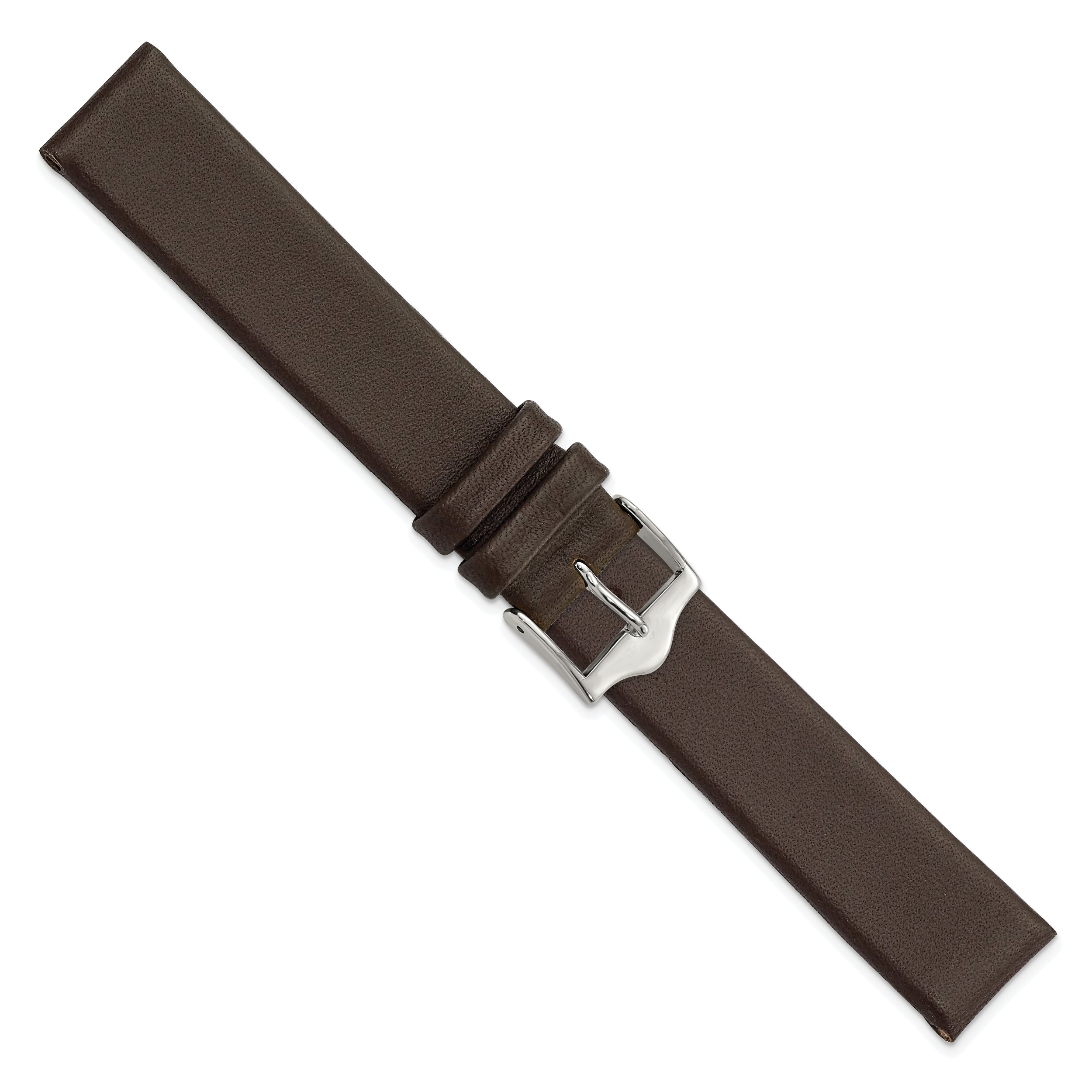 17mm Brown Smooth Flat Leather with Silver-tone Buckle 7.5 inch Watch Band