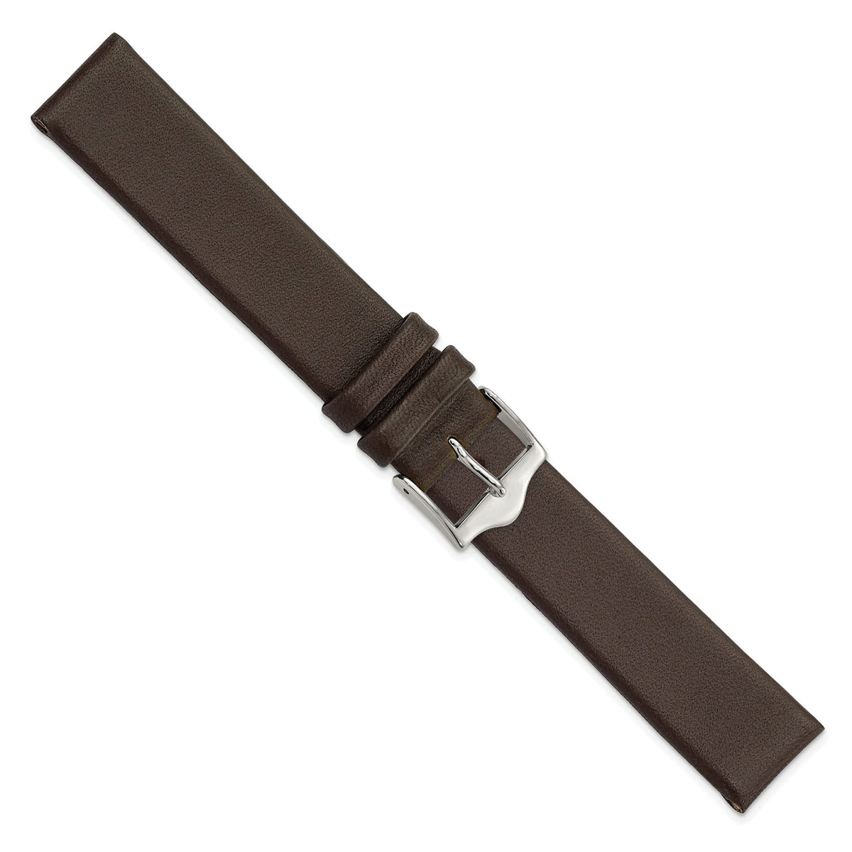 Brown Smooth Leather Watch Band in Silver-Tone Buckle, 17mm - Sophia Jewelers