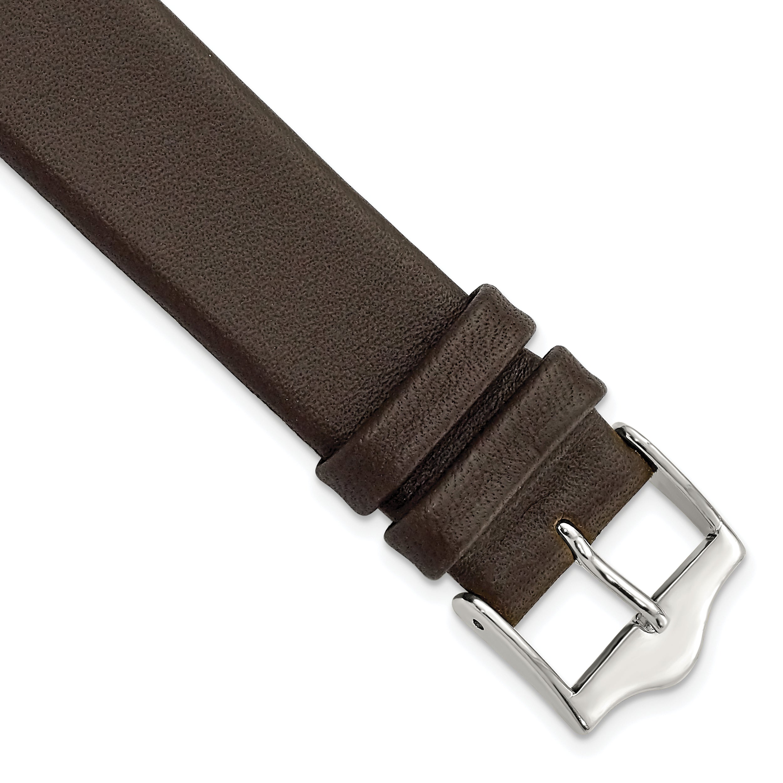 17mm Brown Smooth Flat Leather with Silver-tone Buckle 7.5 inch Watch Band
