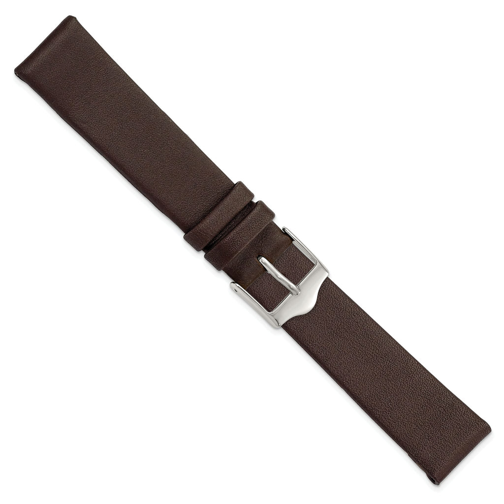 Brown Smooth Leather Watch Band in Silver-Tone Buckle, 17mm - Sophia Jewelers