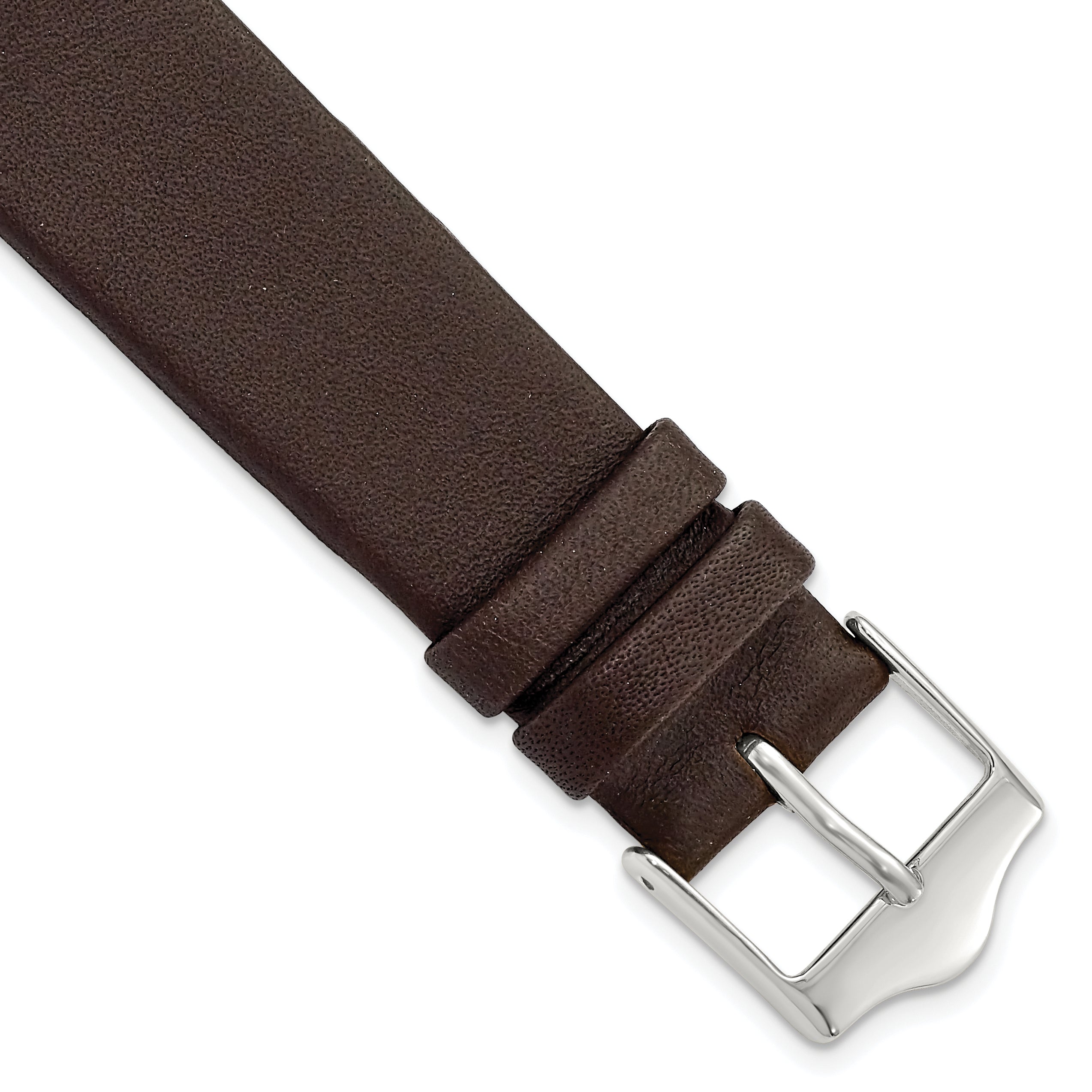 19mm Brown Smooth Flat Leather with Silver-tone Buckle 7.5 inch Watch Band