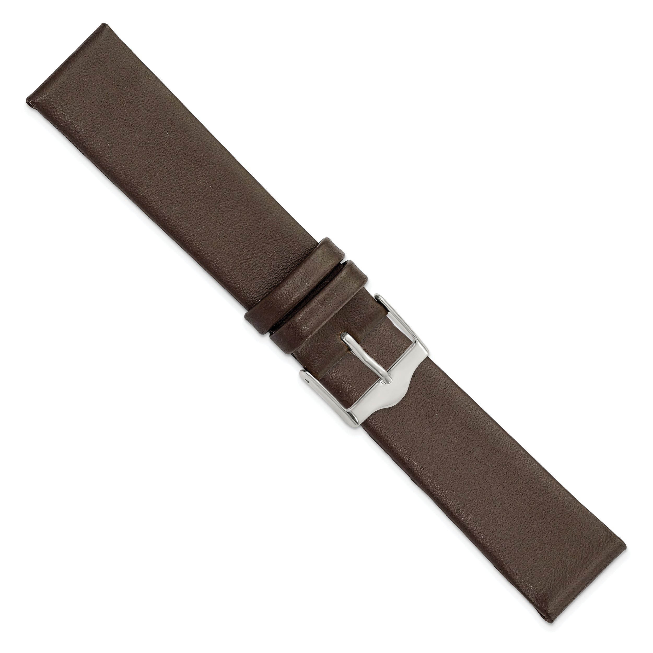 20mm Brown Smooth Flat Leather with Silver-tone Buckle 7.5 inch Watch Band
