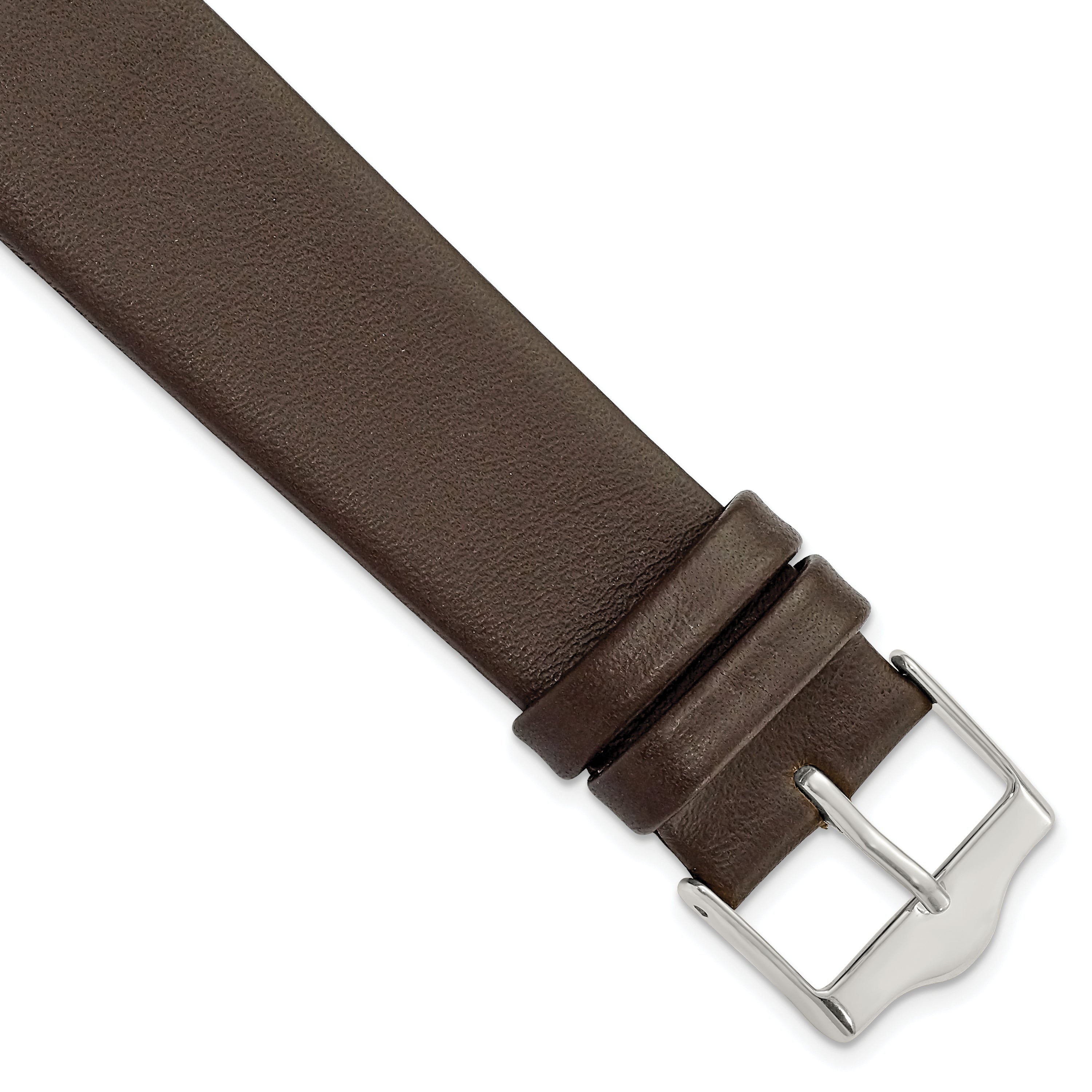 20mm Brown Smooth Flat Leather with Silver-tone Buckle 7.5 inch Watch Band