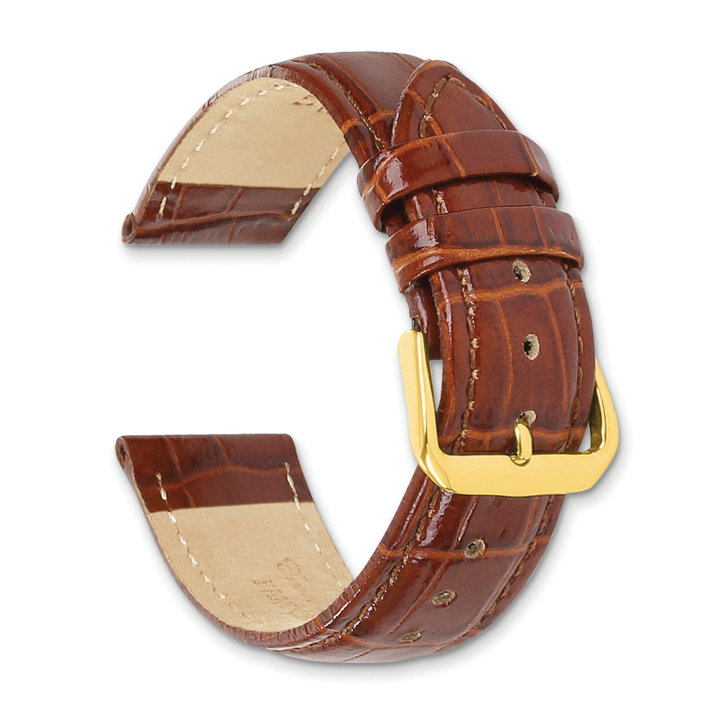 10mm Havana Crocodile Grain Leather with Dark Stitching and Gold-tone Buckle 6.75 inch Watch Band - Sophia Jewelers