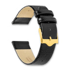 10mm Flat Black Lizard Grain Leather with Gold-tone Buckle 6.75 inch Watch Band