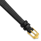 10mm Flat Black Lizard Grain Leather with Gold-tone Buckle 6.75 inch Watch Band