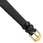 Lizard Grain Leather Watch Band in Black with Gold-Tone Buckle, 20mm