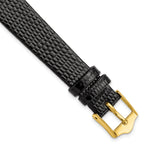 Lizard Grain Leather Watch Band in Black with Gold-Tone Buckle, 20mm