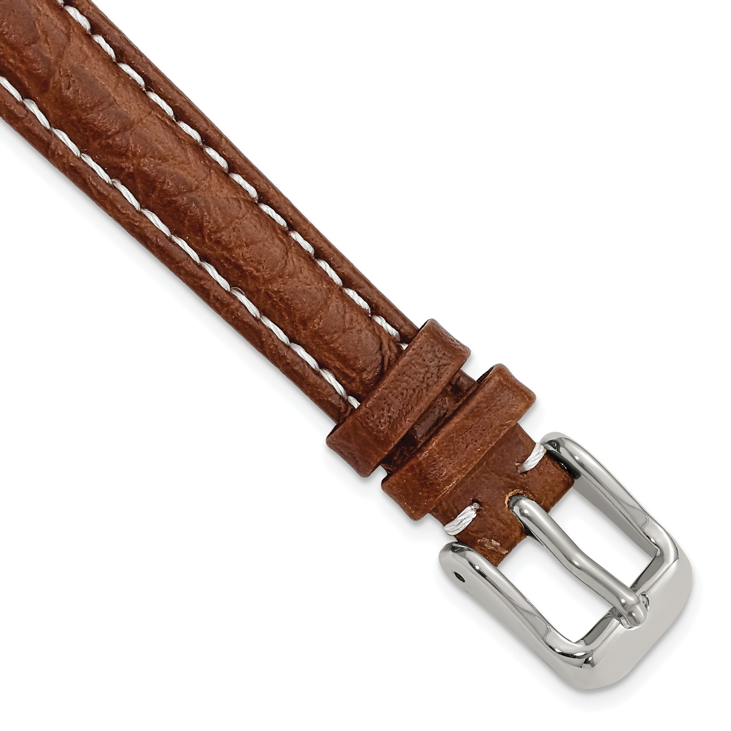 12mm Havana Sport Leather with White Stitching and Silver-tone Buckle 6.75 inch Watch Band Main image