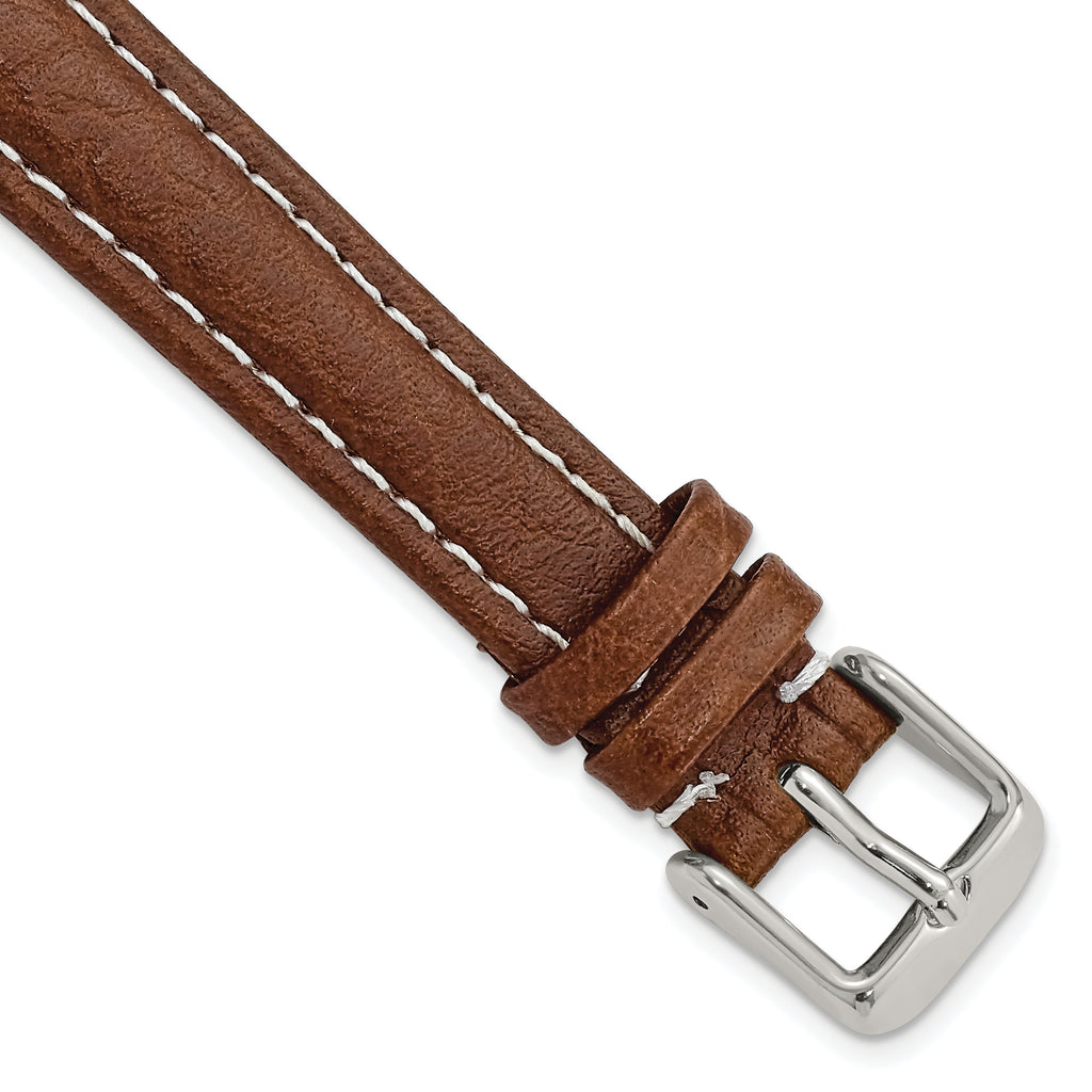 Havana Leather Watch Band in Brown with Silver-Tone Buckle, 12mm