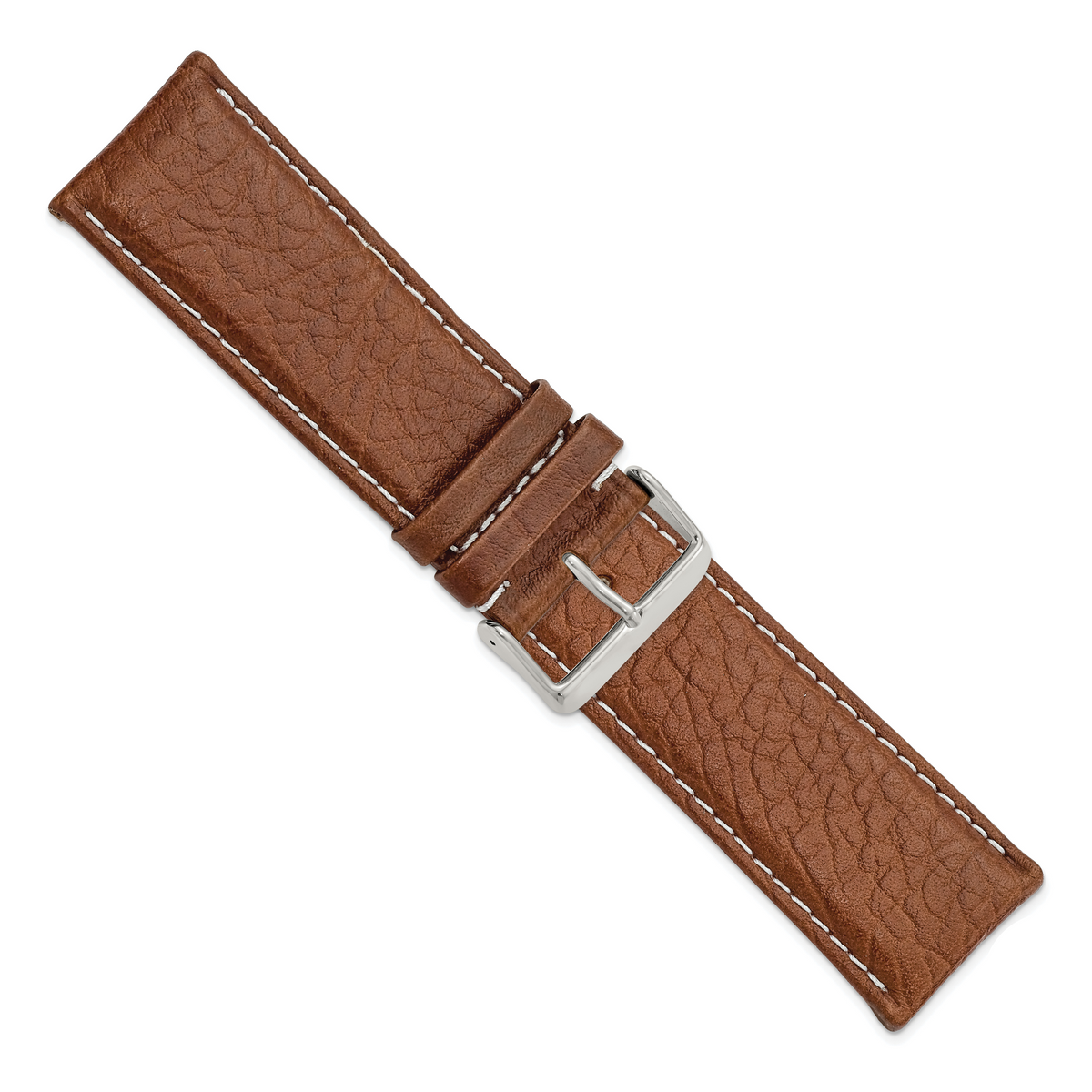 DeBeer 28mm Havana Sport Leather with White Stitching and Silver-tone Buckle 7.5 inch Watch Band