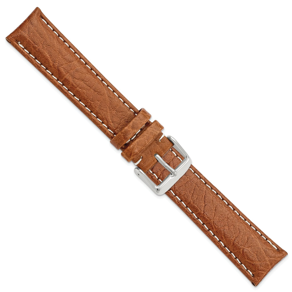 DeBeer 20mm Long Havana Sport Leather with White Stitching and Silver-tone Buckle 8.5 inch Watch Band