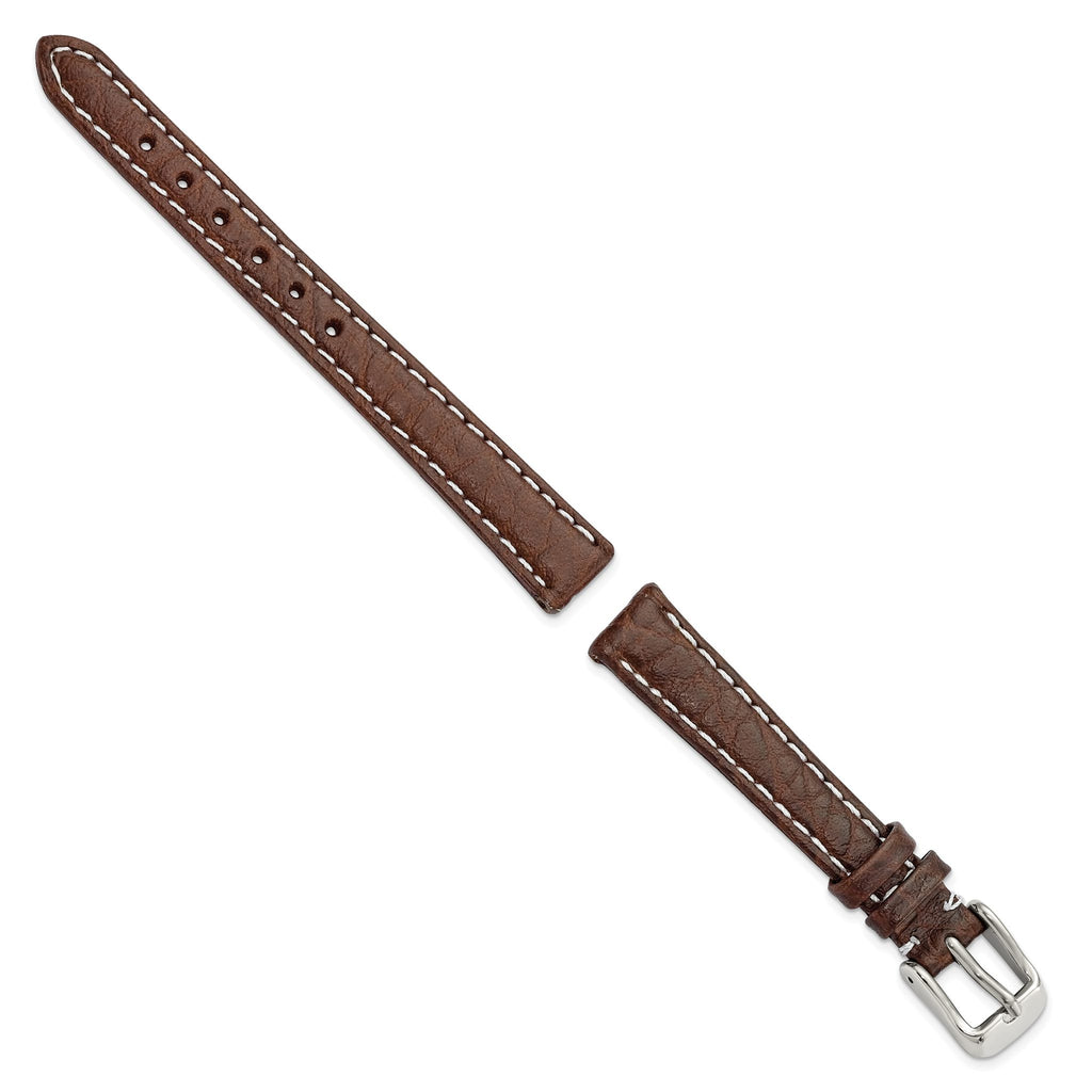 Dark Brown Sport Leather Watch Band with White Stitching, 12mm - Sophia Jewelers