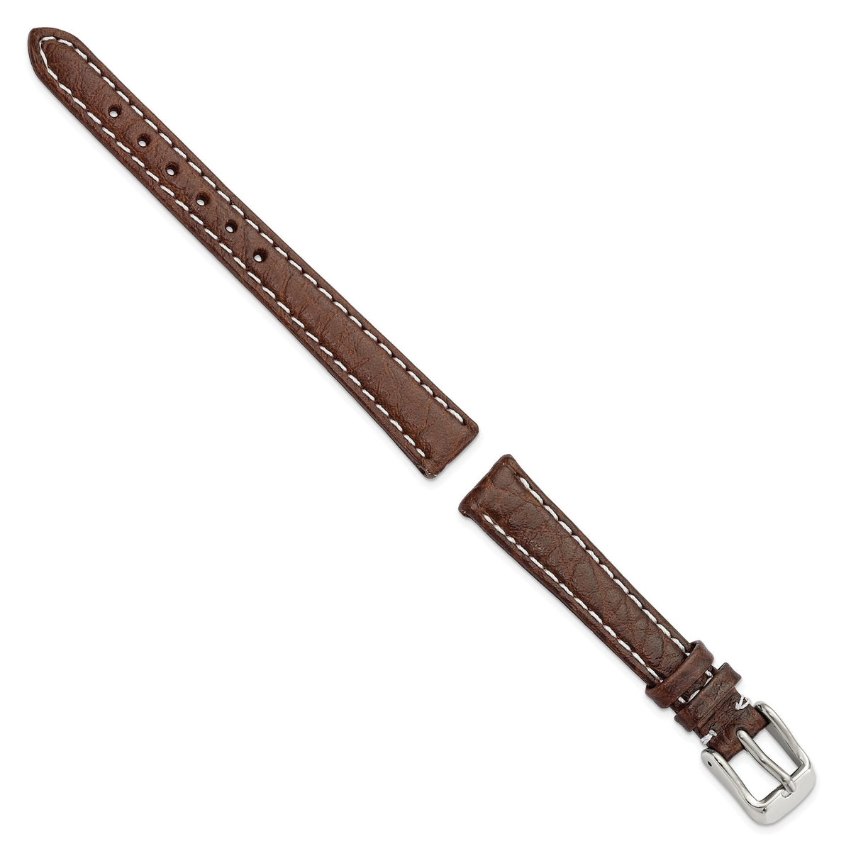 Dark Brown Sport Leather Watch Band with White Stitching, 12mm - Sophia Jewelers