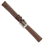 12mm Dark Brown Sport Leather with White Stitching and Silver-tone Buckle 6.75 inch Watch Band - Sophia Jewelers