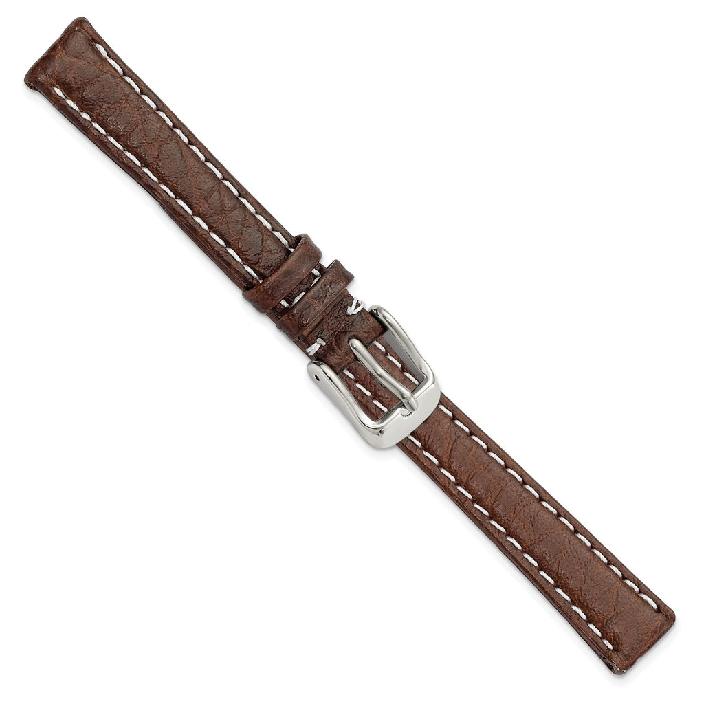Dark Brown Sport Leather Watch Band with White Stitching, 12mm - Sophia Jewelers