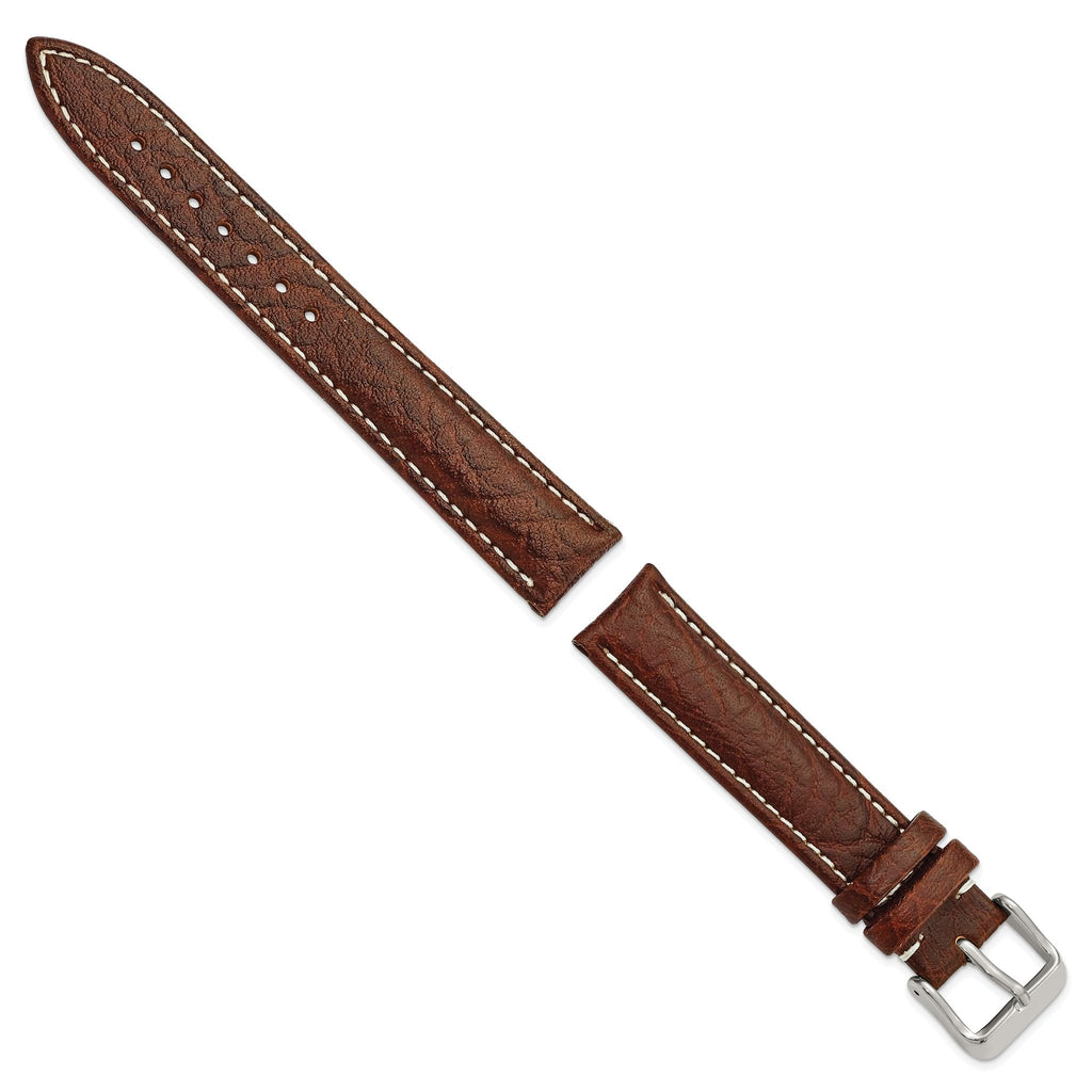Dark Brown Sport Leather Watch Band with White Stitching, 12mm - Sophia Jewelers